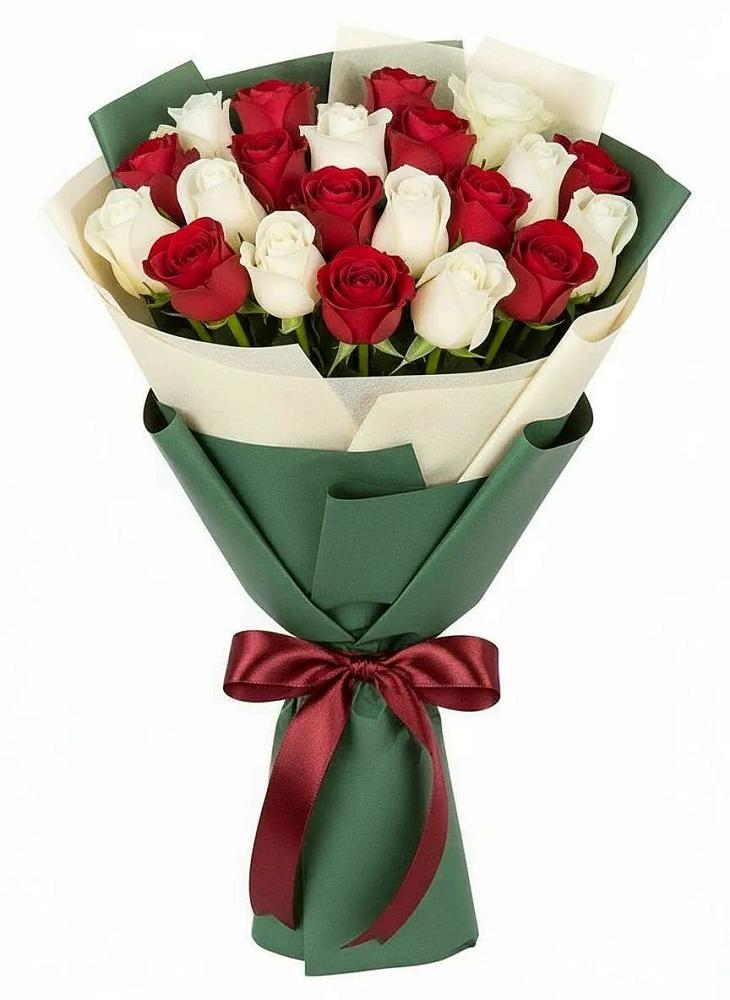 Букет Микс из красных и белых роз в Североморске
