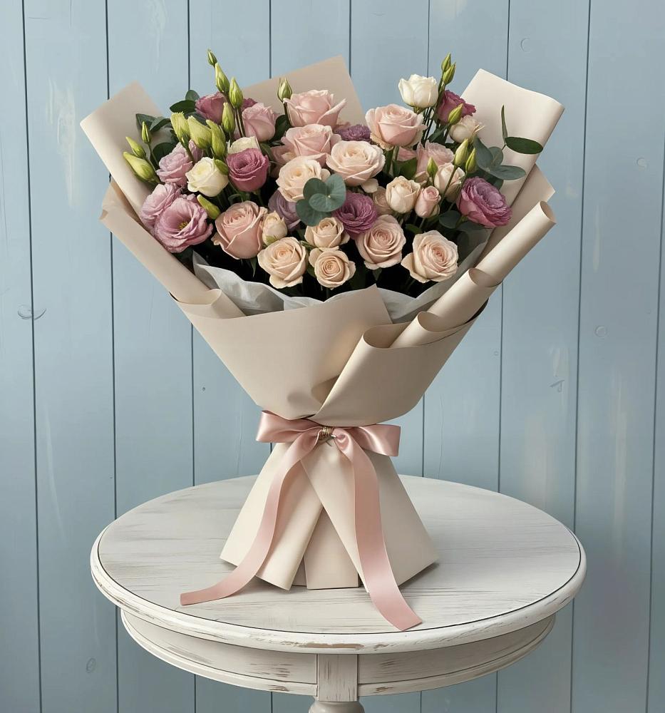 Букет цветов из: Розы и Лизиантусы в Североморске