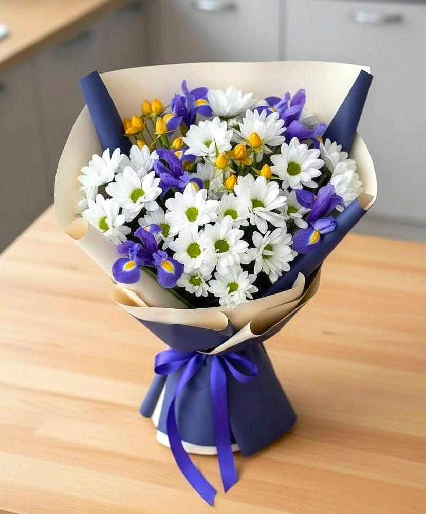 Букет цветов из: Розы, Ирисы и Хризантемы в Североморске